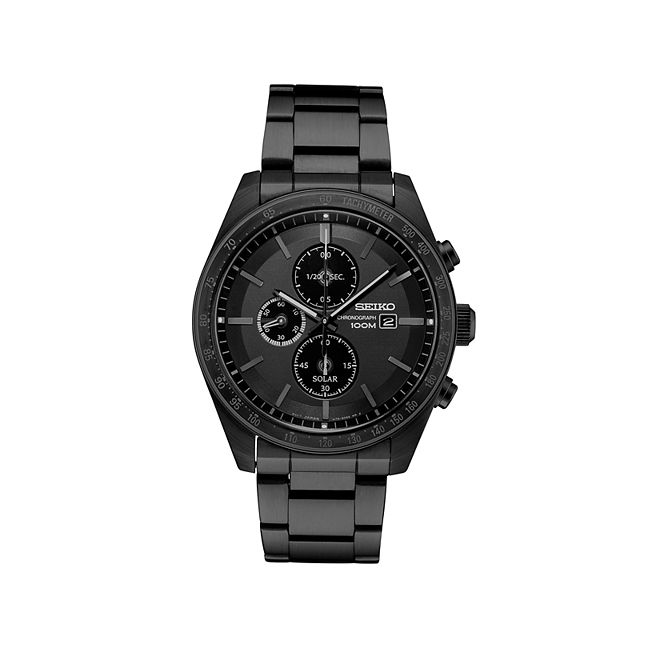 Front view of Seiko 42mm Black Solar Chronograph Watch