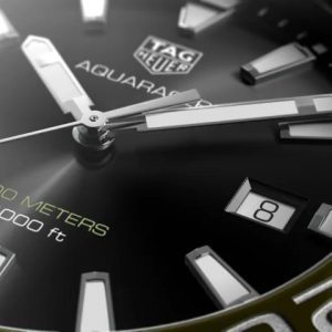 Up close dial view of the Tag Heuer 43mm Aquaracer Quartz Watch