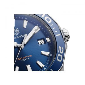 Up close dial view on the Tag Heuer 41mm Aquaracer Watch