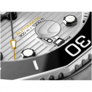 Up close view of the dial on the Tag Heuer 43mm Aquaracer Professional 300 Watch