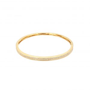 Two Row Pave Diamond Hinge Bangle in yellow gold