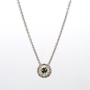 Diamond Halo Pendant Necklace in 18k White Gold