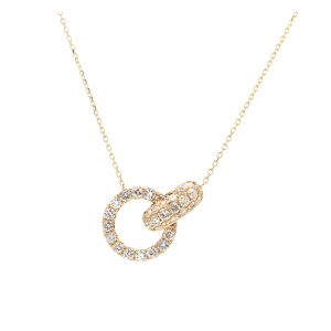 Asymmetrical Two Diamond Loop Pendant Necklace in yellow gold