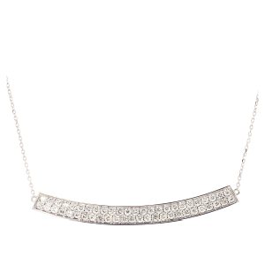Diamond Bezel Curved Bar Pendant with Polished Edge Bezel Necklace