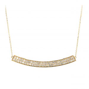 Diamond Bezel Curved Bar Pendant with Polished Edge Bezel Necklace in yellow gold