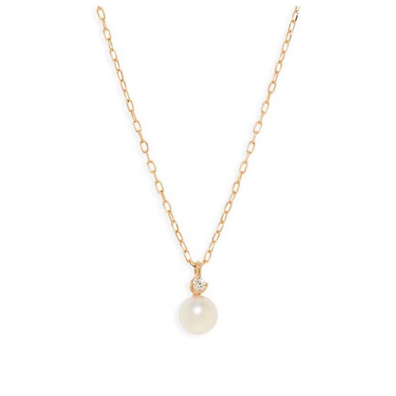 Mikimoto 5.25mm Akoya Pearl with Diamond Necklace in yellow gold
