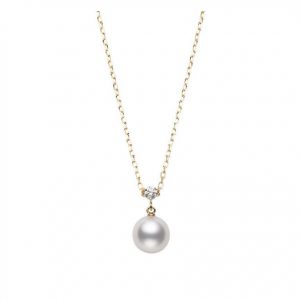 Mikimoto A+ Akoya Pearl Pendant with Diamond Necklace in yellow gold