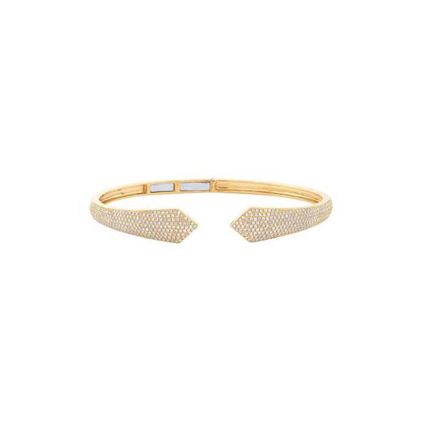 Pave Diamond Open Hinge Bangle with Pointed Ends in yellow gold