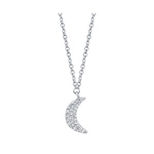 Diamond Crescent Moon Pendant Necklace in white gold