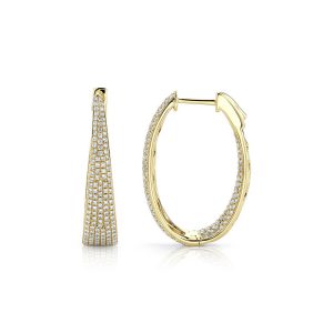 1.73CT Diamond Pave Oval Hoop Earrings in yellow gold