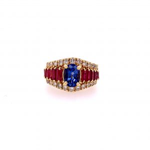 Bailey's Estate Vintage Oval Sapphire with Diamond and Ruby Gemstones Ring