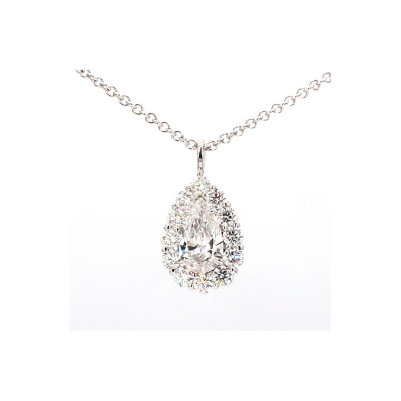 2.01ct Diamond Pear Halo Cluster Pendant Necklace