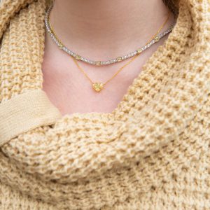 Fancy White and Yellow Radiant Diamond Necklace