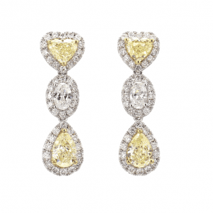 Fancy Yellow and Diamond Heart Drop Earrings
