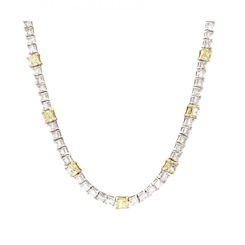 Fancy White and Yellow Radiant Diamond Necklace