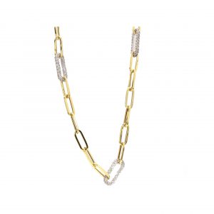 Paperclip Chain with Three Diamond Pave Links