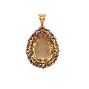 Bailey's Estate Mid Century Pear Shaped Citrine and Pearl Pendant