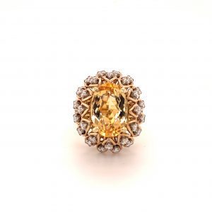 Bailey's Estate Mid-Century Oval Citrine Ring With Double Diamond Halo