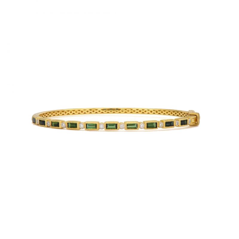 Jude Frances Provence Multi Shade Green Tourmaline and Diamond Bangle Bracelet