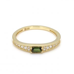 Jude Frances Provence Baguette Green Tourmaline Ring with Diamonds