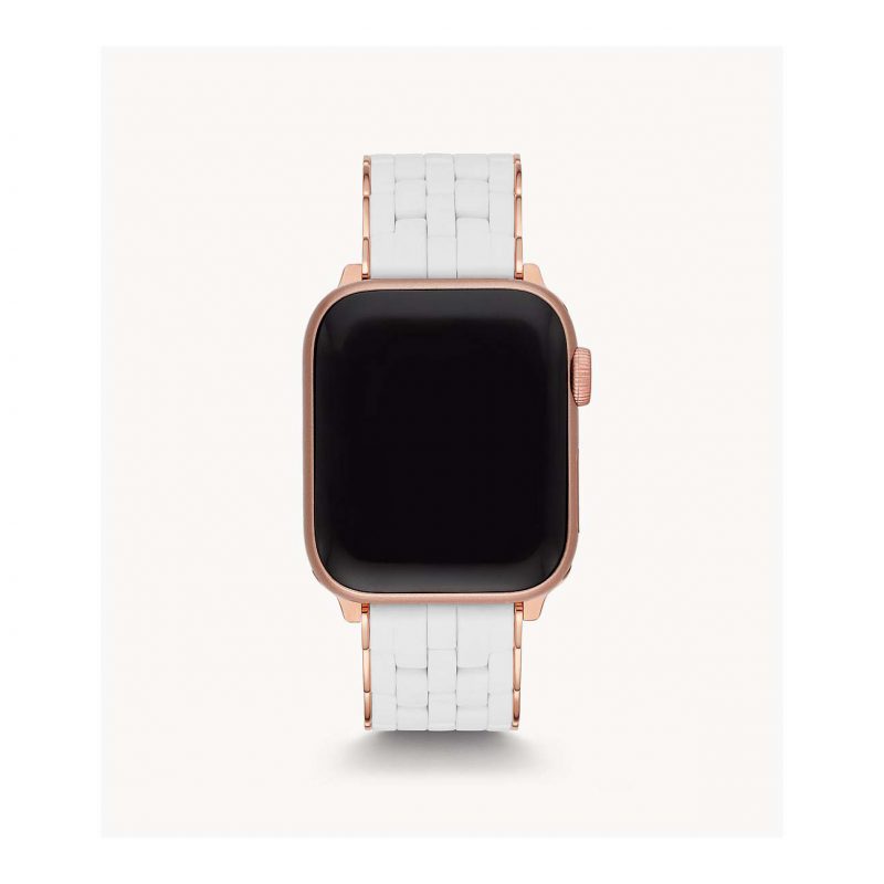 Michele White Silicone and Rose Gold Plate Apple Watch Bracelet