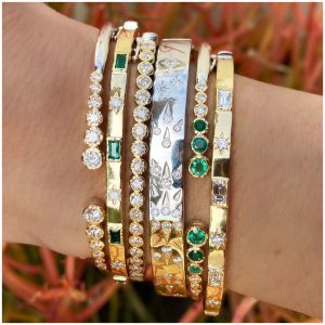 Three Stories Jewelry Blended Hammered Diamond Bezel Bangle