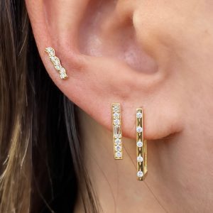 Three Stories Jewelry Classic Metal Set Diamond Rectangular Hoop Earrings