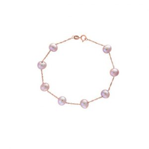 7.5" 6.75mm Station Pink Pearls on Rope Chain Bracelet