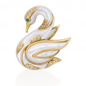 Gumuchian 18kt Yellow Gold Diamond White Mother of Pearl Emerald Swan Bailey's Fine Jewelry