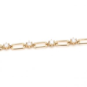 Elongated Chain Link Bracelet with Five Prong Set Diamonds