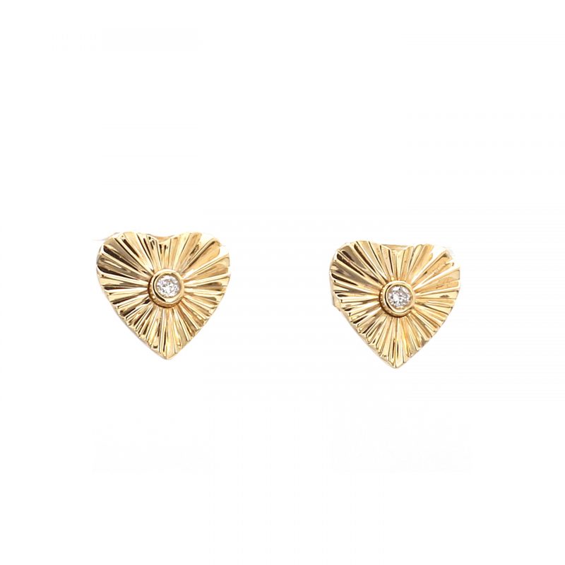 Diamond Bezel Heart Textured Stud Earrings