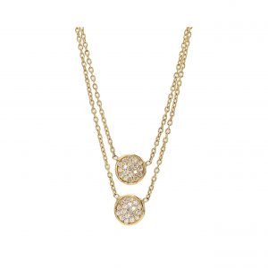 Double Chain with Two Circle Pave Diamond Stations Necklace