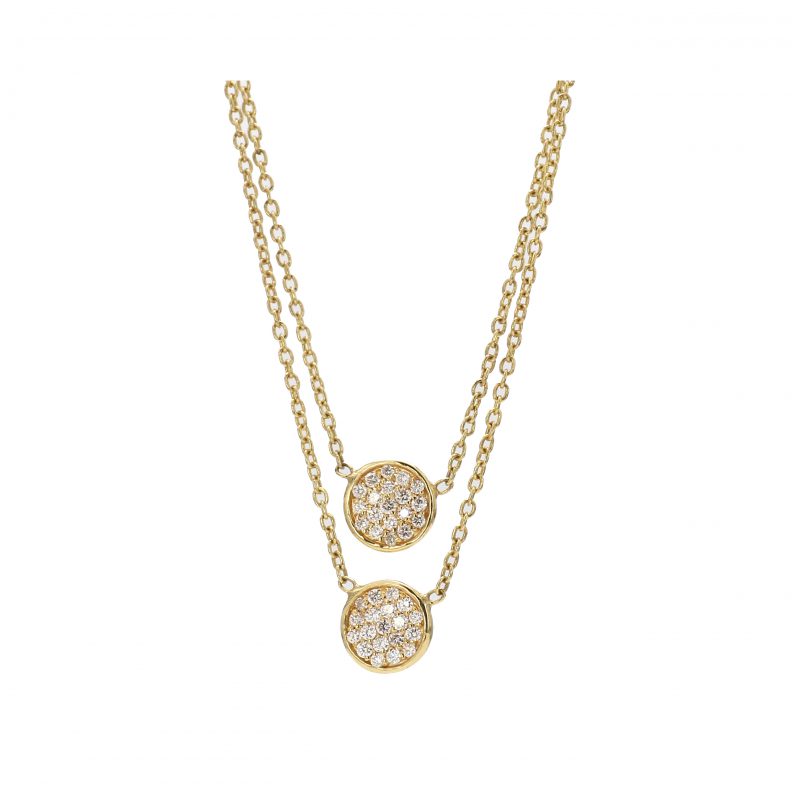 Double Chain with Two Circle Pave Diamond Stations Necklace