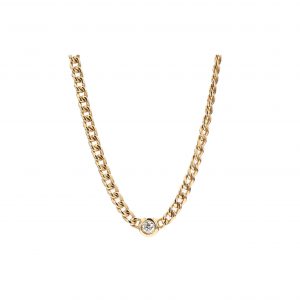 Curb Link Chain With Round Solitaire Diamond
