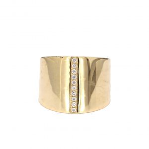 Wide Band Ring with Vertical Row of Diamonds