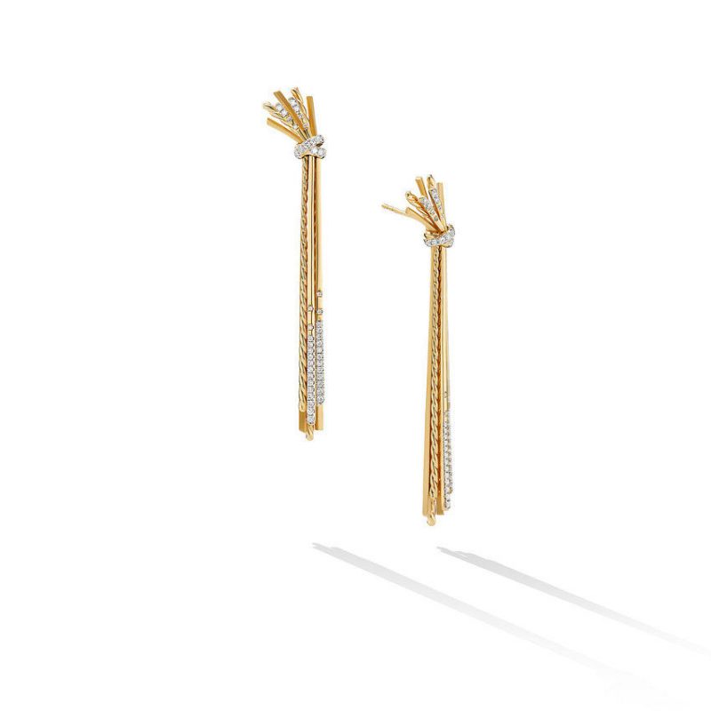 Angelika Long Drop Earrings in 18K Yellow Gold with Pav� Diamonds