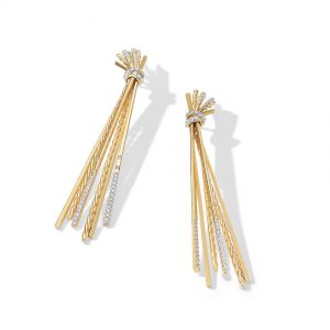 Angelika Long Drop Earrings in 18K Yellow Gold with Pav� Diamonds