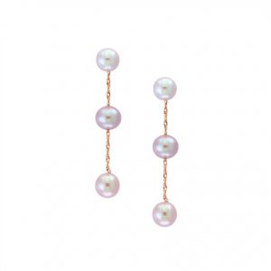 Pink Freshwater Three Pearl Drop Earrings