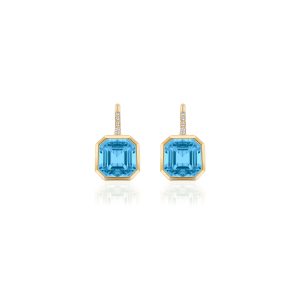 Goshwara Asscher Cut Blue Topaz Earrings on Wire with Diamonds