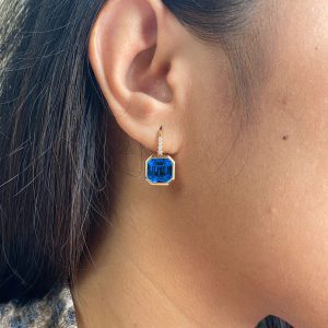 London Blue Topaz Asscher Cut Earrings with Diamonds
