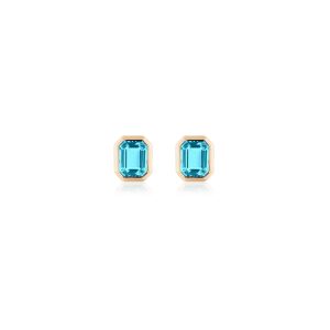 Blue Topaz Emerald Cut Bezel Set Stud Earrings