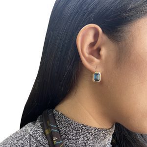 Goshwara London Blue Topaz Emerald Cut Bezel Set Earrings