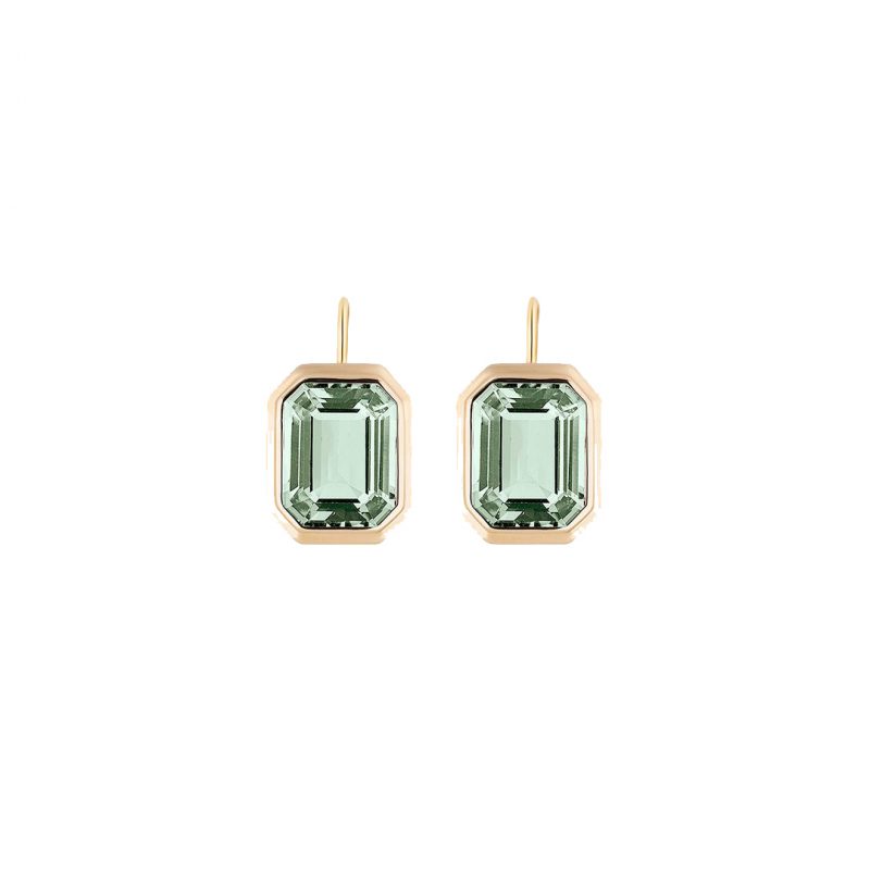 Goshwara Prasiolite Emerald Cut Bezel Set Earrings