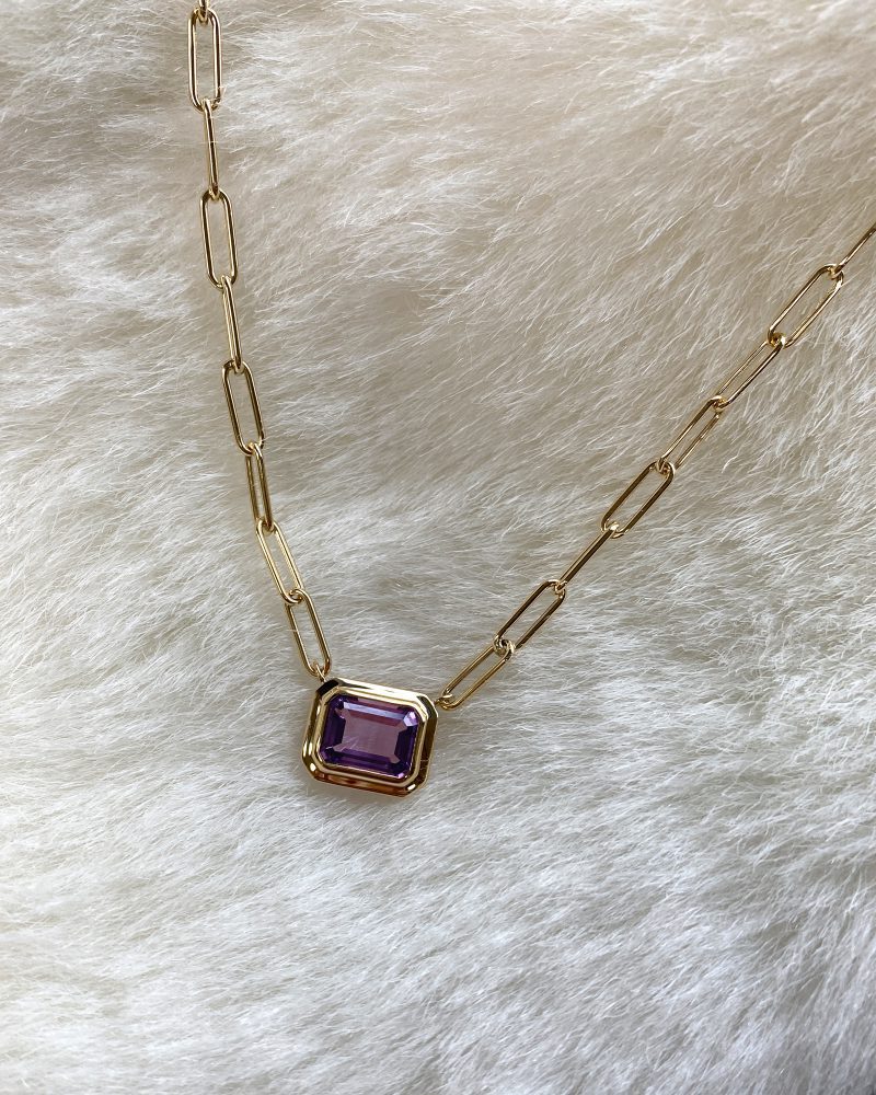 2.00 Ct Emerald Cut Amethyst & Diamond Pendant Necklace In 10K Yellow Gold  Over | eBay