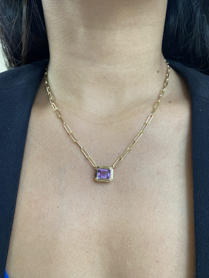 Emerald Amethyst Dew Drops Necklace - 14K Rose Gold |JewelsForMe
