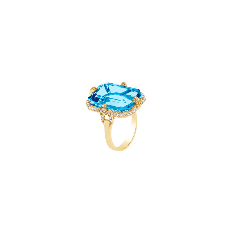 Goshwara Blue Topaz Emerald Cut Ring with Diamonds