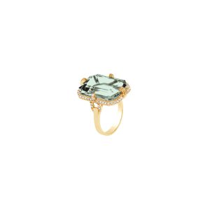 Goshwara Prasiolite Emerald Cut Ring with Diamonds