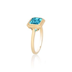 Goshwara Blue Topaz Emerald Cut Bezel Set Ring