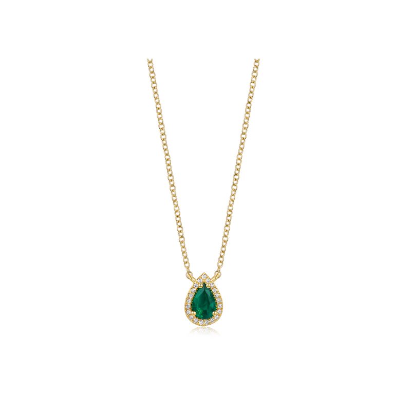 Pear Shaped Emerald with Diamond Halo Necklace
