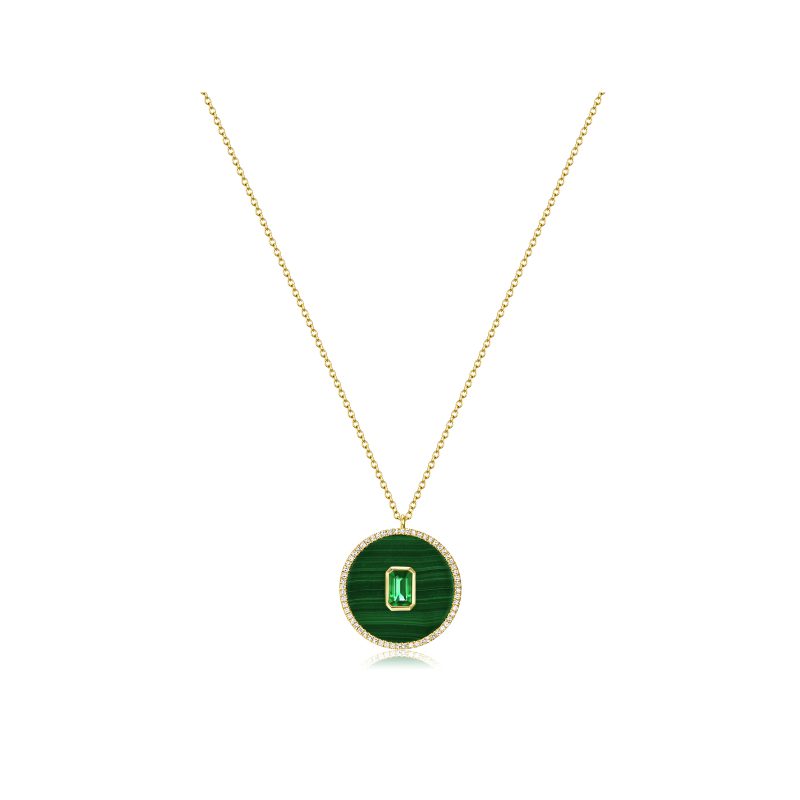 Malachite, Emerald and Diamond Edge Disc Necklace